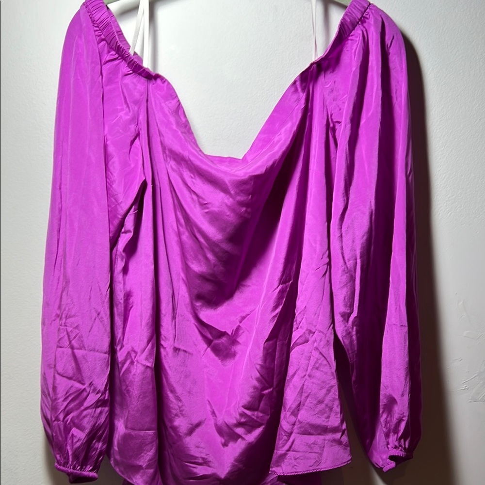 Lilly Pulitzer Pink and Purple Asymmetrical Long Sleeve Blouse XL Silk